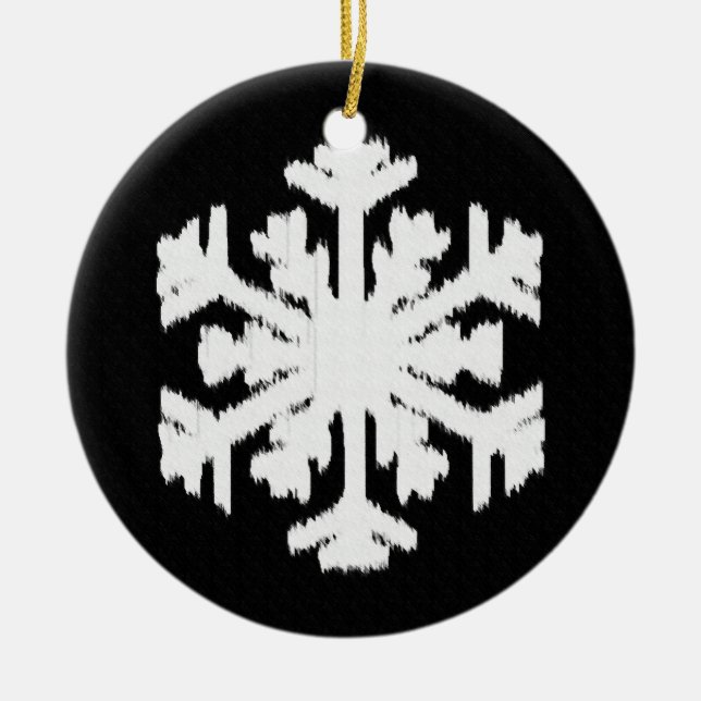Ikat Snowflake - Black and white Ceramic Ornament (Front)