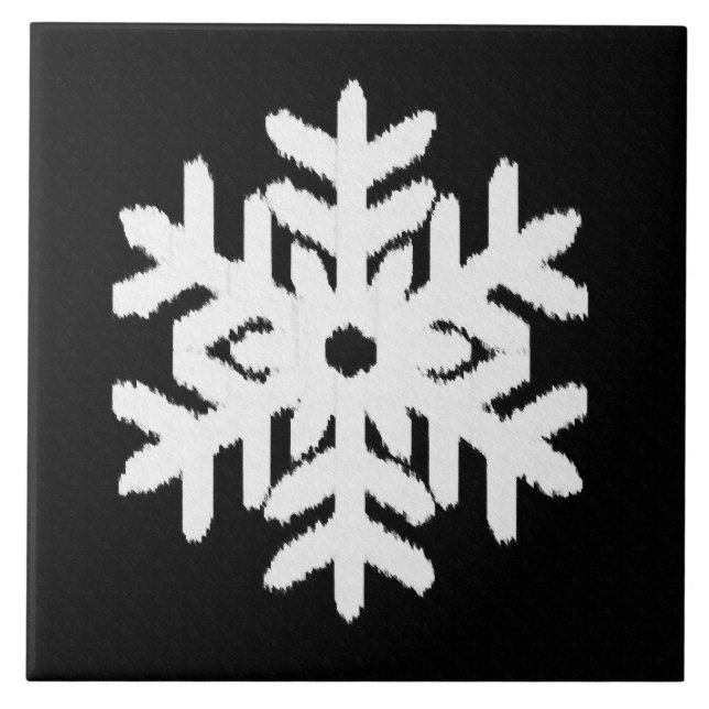 Ikat Snowflake - Black and white Ceramic Tile (Front)