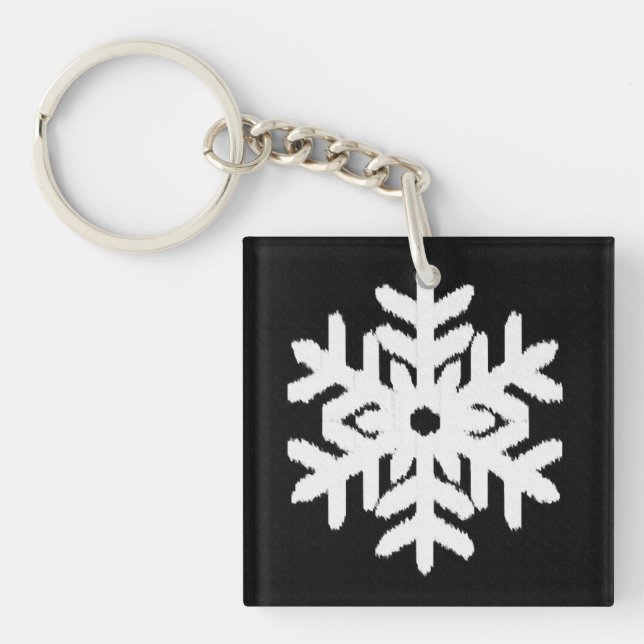 Ikat Snowflake - Black and white Keychain (Front)