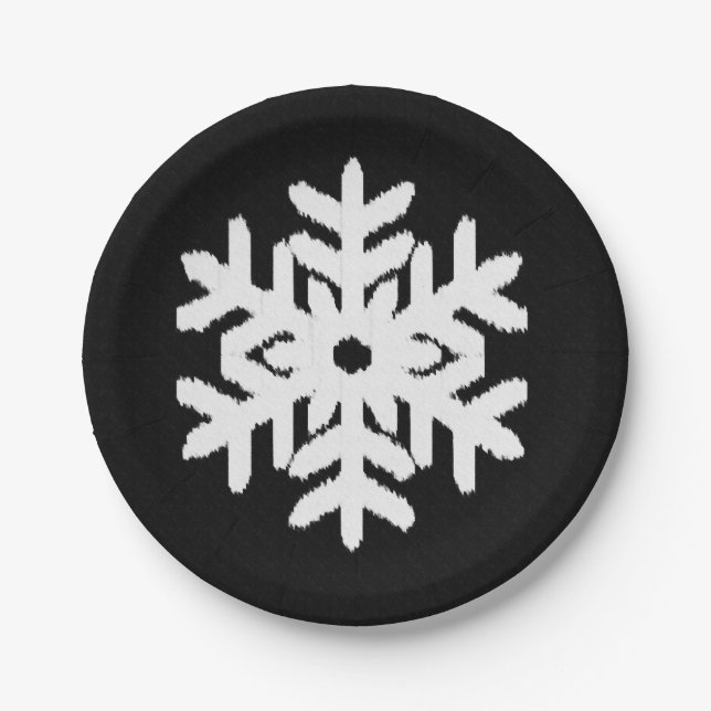 Ikat Snowflake - Black and white Paper Plates (Front)