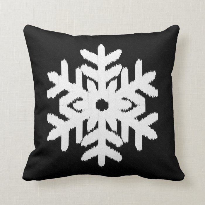 Ikat Snowflake - Black and white Throw Pillow Zazzle