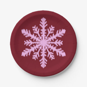 Ikat Snowflake - Burgundy Wine and Pink Paper Plates