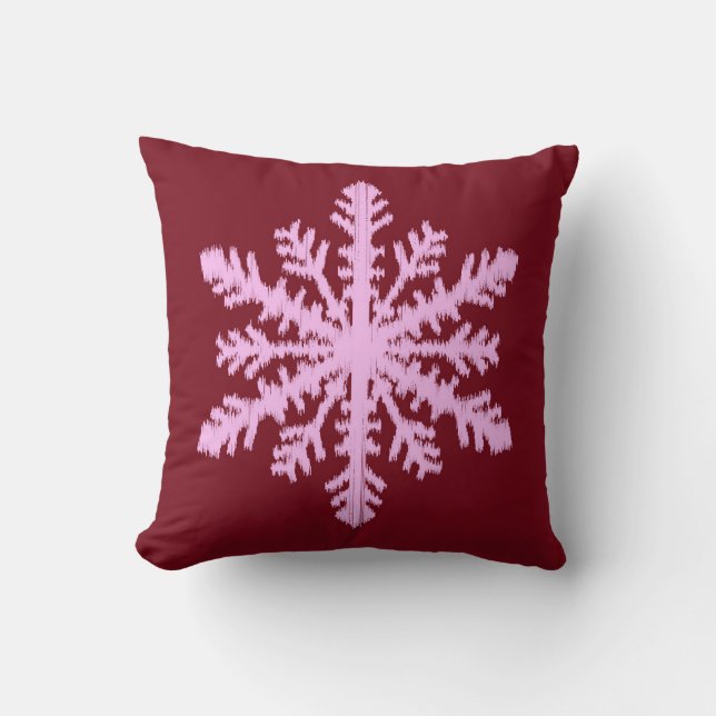 Ikat Snowflake - Burgundy Wine and Pink Throw Pillow (Front)