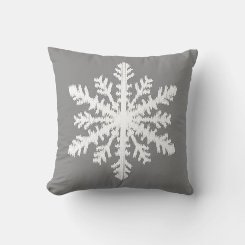 Ikat Snowflake _ Charcoal Grey and White Throw Pillow