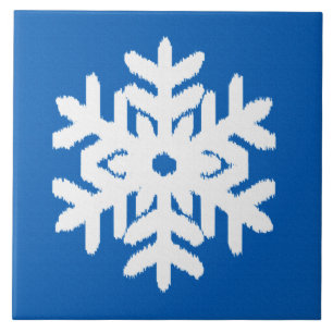 Ikat Snowflake - Cobalt blue and white Ceramic Tile