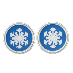 Ikat Snowflake - Cobalt blue and white Cufflinks