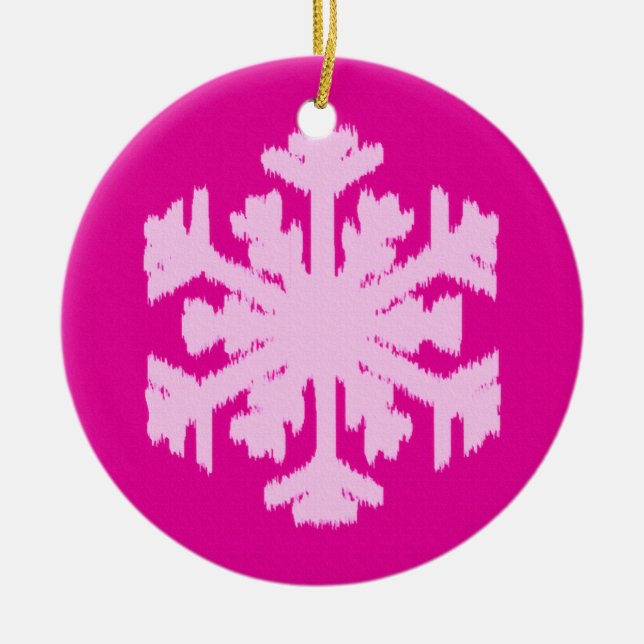 Ikat Snowflake - Fuchsia and ice pink Ceramic Ornament (Front)