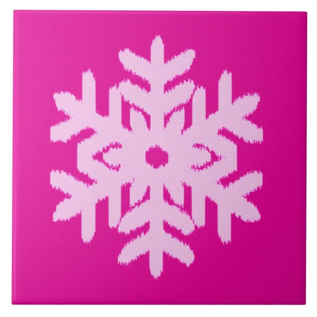 Ikat Snowflake - Fuchsia and ice pink Ceramic Tile (Front)