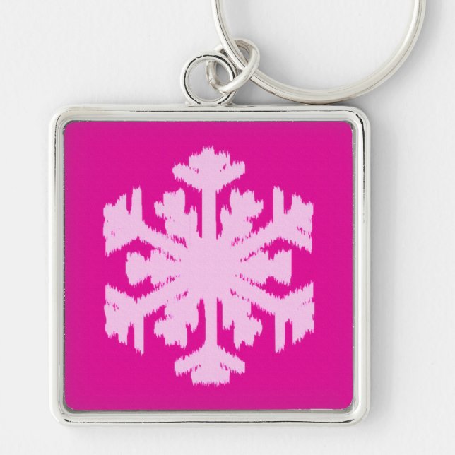 Ikat Snowflake - Fuchsia and ice pink Keychain (Front)