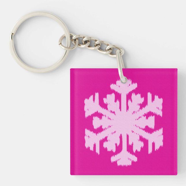 Ikat Snowflake - Fuchsia and ice pink Keychain (Front)
