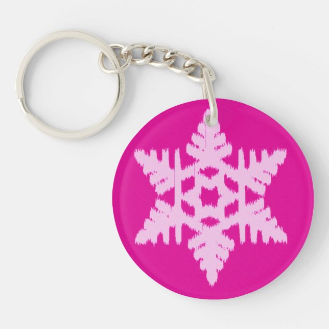 Ikat Snowflake - Fuchsia and ice pink Keychain (Front)