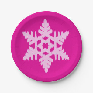 Ikat Snowflake - Fuchsia and ice pink Paper Plates