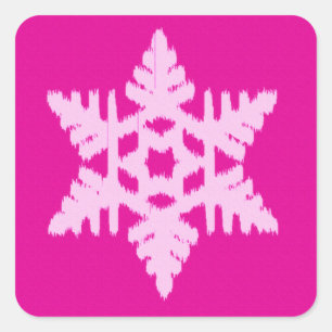 Ikat Snowflake - Fuchsia and ice pink Square Sticker