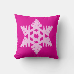 Ikat Snowflake - Fuchsia and ice pink Throw Pillow