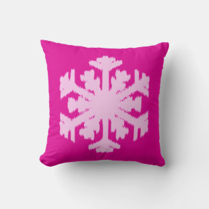 Ikat Snowflake - Fuchsia and ice pink Throw Pillow