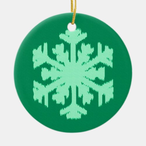 Ikat Snowflake _ Pine and mint green Ceramic Ornament