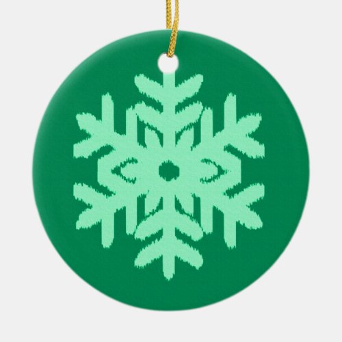 Ikat Snowflake _ Pine and mint green Ceramic Ornament