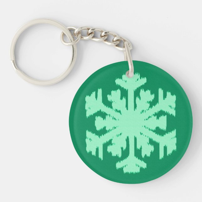 Ikat Snowflake - Pine and mint green Keychain (Front)