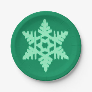 Ikat Snowflake - Pine and mint green Paper Plates