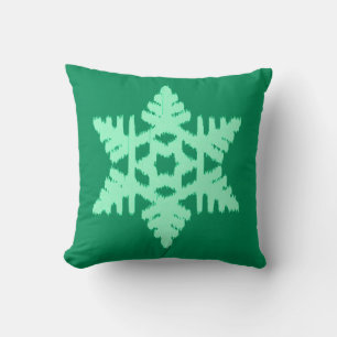Ikat Snowflake - Pine and mint green Throw Pillow