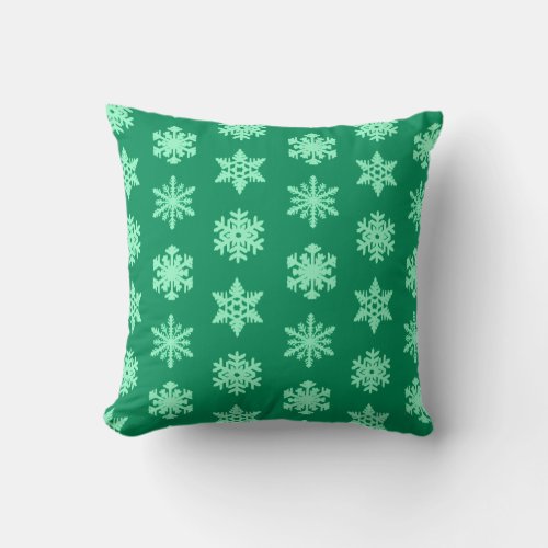 Ikat Snowflake _ Pine and mint green Throw Pillow