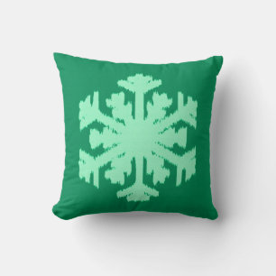 Ikat Snowflake - Pine and mint green Throw Pillow