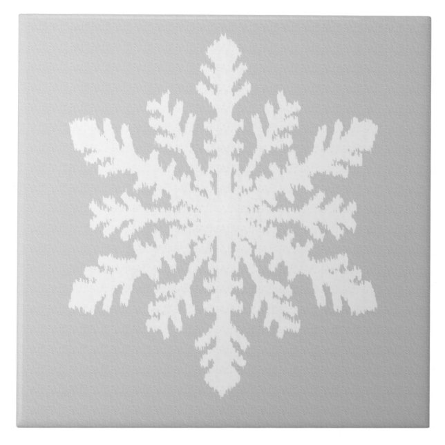 Ikat Snowflake - Silver grey and white Ceramic Tile (Front)