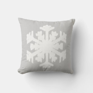 Ikat Snowflake - Silver grey and white Throw Pillow