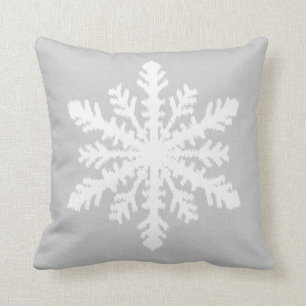 Ikat Snowflake - Silver grey and white Throw Pillow