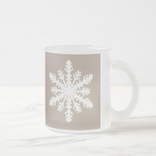 Ikat Snowflake - Taupe tan and white Frosted Glass Coffee Mug