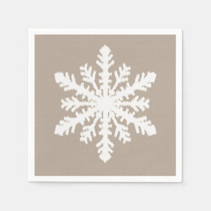 Ikat Snowflake - Taupe tan and white Paper Napkins