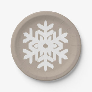 Ikat Snowflake - Taupe tan and white Paper Plates