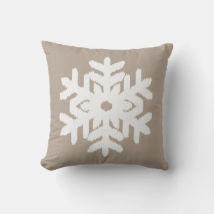 Ikat Snowflake - Taupe tan and white Throw Pillow