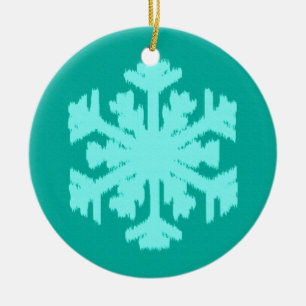 Ikat Snowflake - Turquoise and aqua Ceramic Ornament