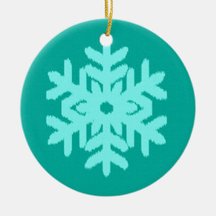 Ikat Snowflake - Turquoise and aqua Ceramic Ornament