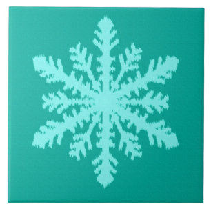 Ikat Snowflake - Turquoise and aqua Ceramic Tile