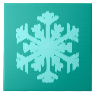 Ikat Snowflake - Turquoise and aqua Ceramic Tile