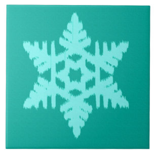 Ikat Snowflake - Turquoise and aqua Ceramic Tile