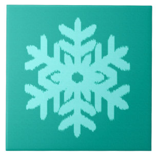 Ikat Snowflake - Turquoise and aqua Ceramic Tile