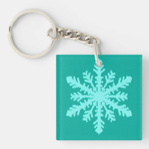 Ikat Snowflake - Turquoise and aqua Keychain
