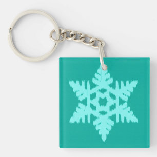 Ikat Snowflake - Turquoise and aqua Keychain