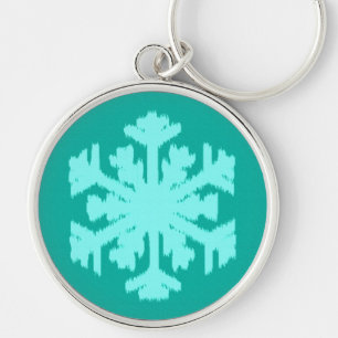 Ikat Snowflake - Turquoise and aqua Keychain