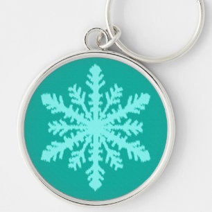 Ikat Snowflake - Turquoise and aqua Keychain