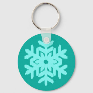 Ikat Snowflake - Turquoise and aqua Keychain