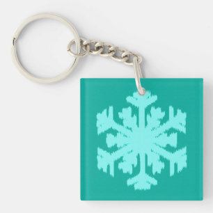 Ikat Snowflake - Turquoise and aqua Keychain