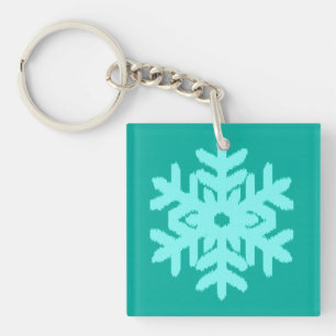 Ikat Snowflake - Turquoise and aqua Keychain