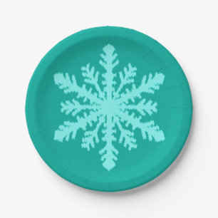 Ikat Snowflake - Turquoise and aqua Paper Plates
