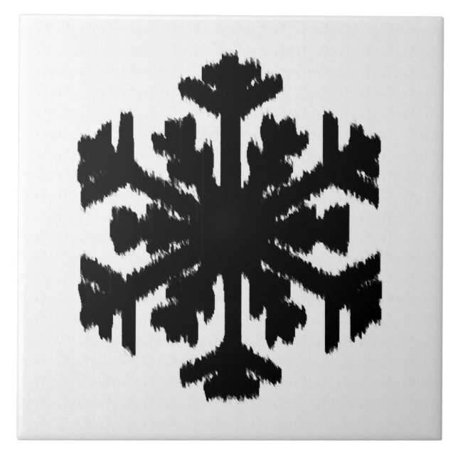 Ikat Snowflake - White and black Ceramic Tile (Front)