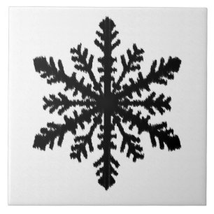 Ikat Snowflake - White and black Ceramic Tile
