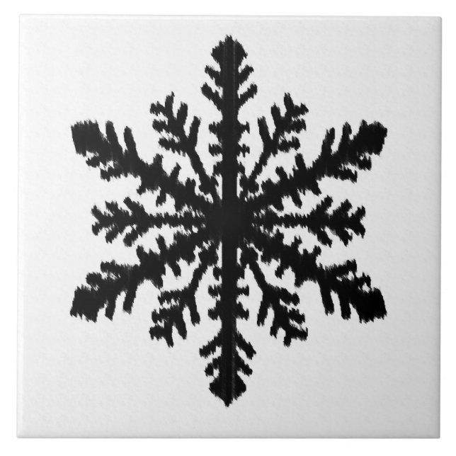 Ikat Snowflake - White and black Ceramic Tile (Front)